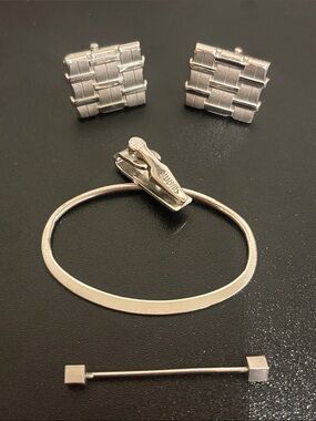 Vintage Mid Century Men's Accessory Lot - Signed Swank Tie Clip, Cufflinks, Bar